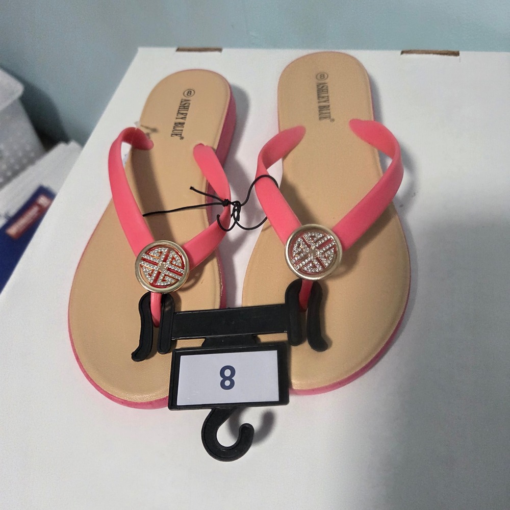 Ashley Blue Size 8 Pink Flip Flops Rhinestone Embellished Thong Sandals